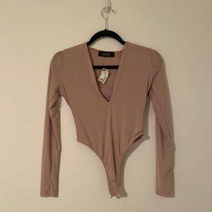 Nude low cut bodysuit
